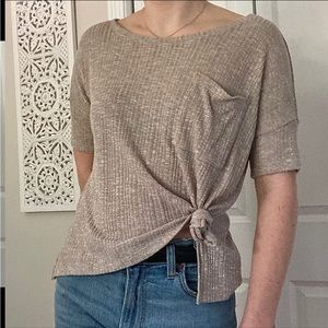 American Eagle Beige Boxy Relaxed Tshirt with Pocket Small